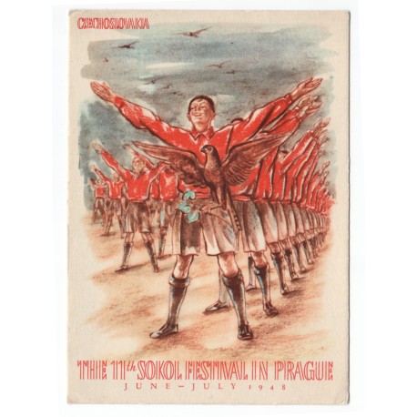 1948 - The 11th Sokol festival in Prague, H. A. Hennlich, chlapci, pohľadnica, Czechoslovakia