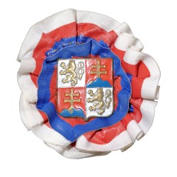 Čapicový odznak ČSFR, súkromne kolorovaný a dozdobený stuhou, Československo