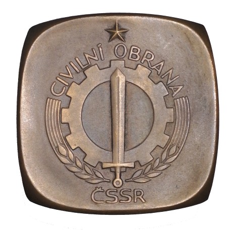 Civilní obrana ČSSR, obojstranná bronzová plaketa, Československo