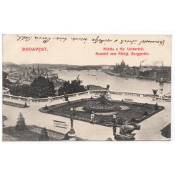 1914 Kilátás a Kir. Várkertből, Budapest, čiernobiela pohľadnica, Rakúsko Uhorsko