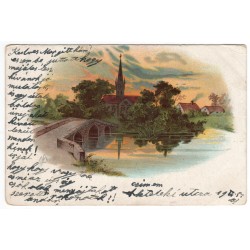 1901 Most ku kostolu, farebná pohľadnica, Rakúsko Uhorsko