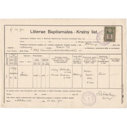 31. XII. 1940 - 5 Ks kolok, I. emisia, Krstný list - dokument, Slovenský štát