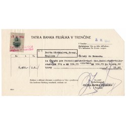 3. VI. 1944 - 20 h kolok, II. emisia 1942, Tatra banka - dokument, Slovenský štát