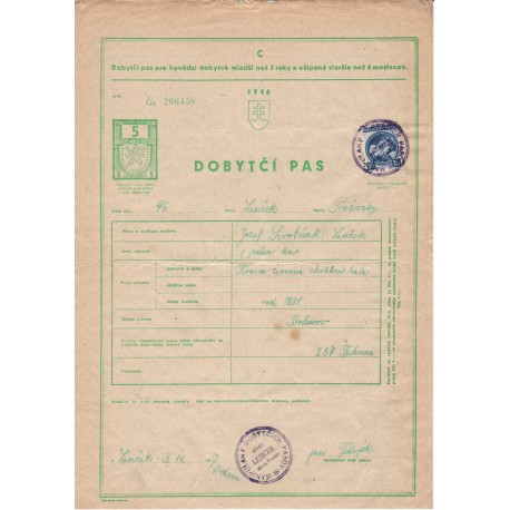 1946 C / 5 Kčs kolok - Dobytčí pas, Československo