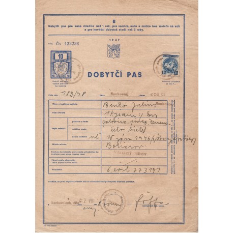 1947 B / 10 Kčs kolok - Dobytčí pas, Československo