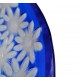 Modrá krištáľová misa, ručne brúsené sklo do tvarov kvetín, Československo