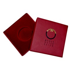 Etue, vhodná na zlaté Rakúske 50 €, tmavočervený papier, semišová červená látka