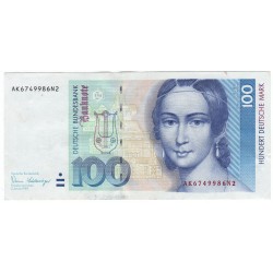 100 Deutsche Mark 1989, AK6749986N2, Clara Schumann, podpis Pӧhl Schlesinger, Nemecko, F