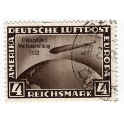 498 - 4 M schwarzbraun, Chicagofahrt Weltausstellung 1933, Flugpostmarke, Graf Zeppelin, ʘ