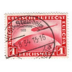 496 - 1 M schwarzrosa, Chicagofahrt Weltausstellung 1933, Flugpostmarke, Graf Zeppelin, ʘ, PESCHL BPP