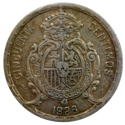 50 centimos 1926 PC-S, Alfonso XIII., striebro, Španielsko