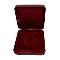 Etue, vhodná na zlaté 5 000 Sk / 100 €, tmavohnedá koženka, tmavočervená látka so stuhou na certifikát