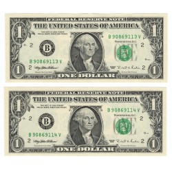 1 dollar 1995 G, 2B - New York, 2 kusy sériové čísla za sebou, George Washington, USA, XF