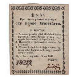 1 pengӧ krajczárra 15. 8. 1849, Eger, núdzové platidlo, Maďarsko, VF
