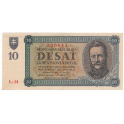 10 Ks 1943, Lc 21, neperforovaná, bankovka, Slovenský štát, aUNC