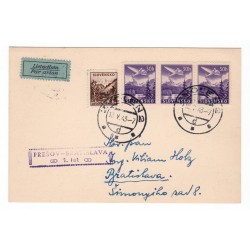 1. let ZVOLEN - BRATISLAVA, 18. V. 1943, poštový lístok, lietadlom, Slovenský štát