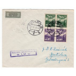 1. let ZVOLEN - BRATISLAVA, 18. V. 1943, poštová obálka, lietadlom, Slovenský štát
