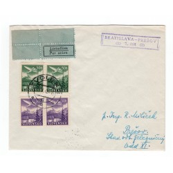 1. let ZVOLEN - PREŠOV, 18. V. 1943, poštová obálka, lietadlom, Slovenský štát