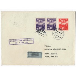 1. let PREŠOV - BRATISLAVA, 18. V. 1943, poštová obálka, lietadlom, Slovenský štát