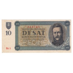 10 Ks 1943, Žň 1, perforovaná, bankovka, Slovenský štát, aUNC
