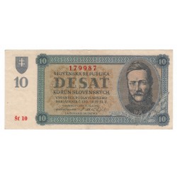 10 Ks 1943, Šť 10, neperforovaná, bankovka, Slovenský štát, F